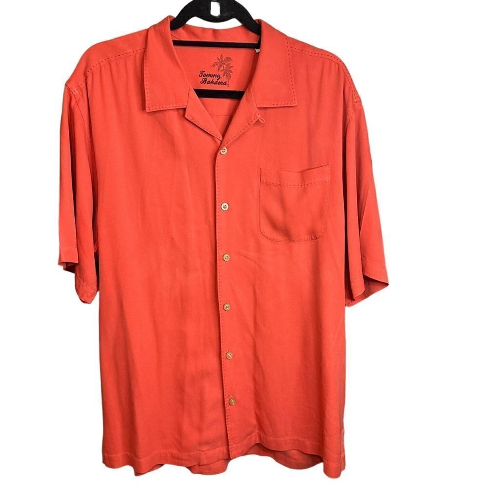 Tommy Bahama Mens Coral Silk Hawaiian Button Down Short Sleeve Shirt Size‎ Large
